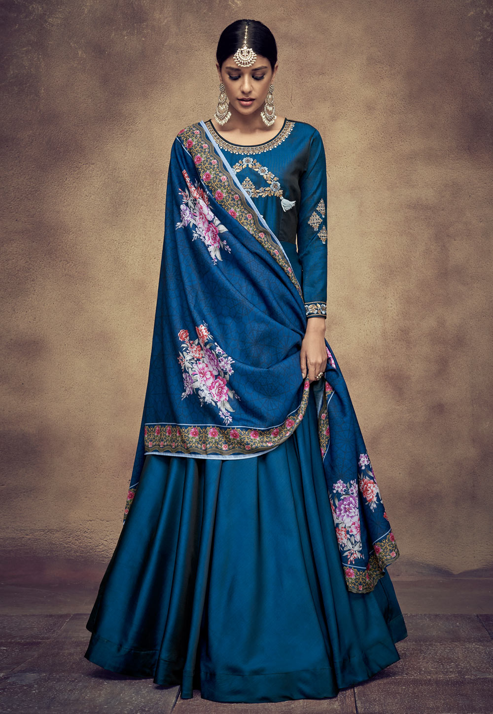 Blue Taffeta Readymade Floor Length Anarkali Suit 157236