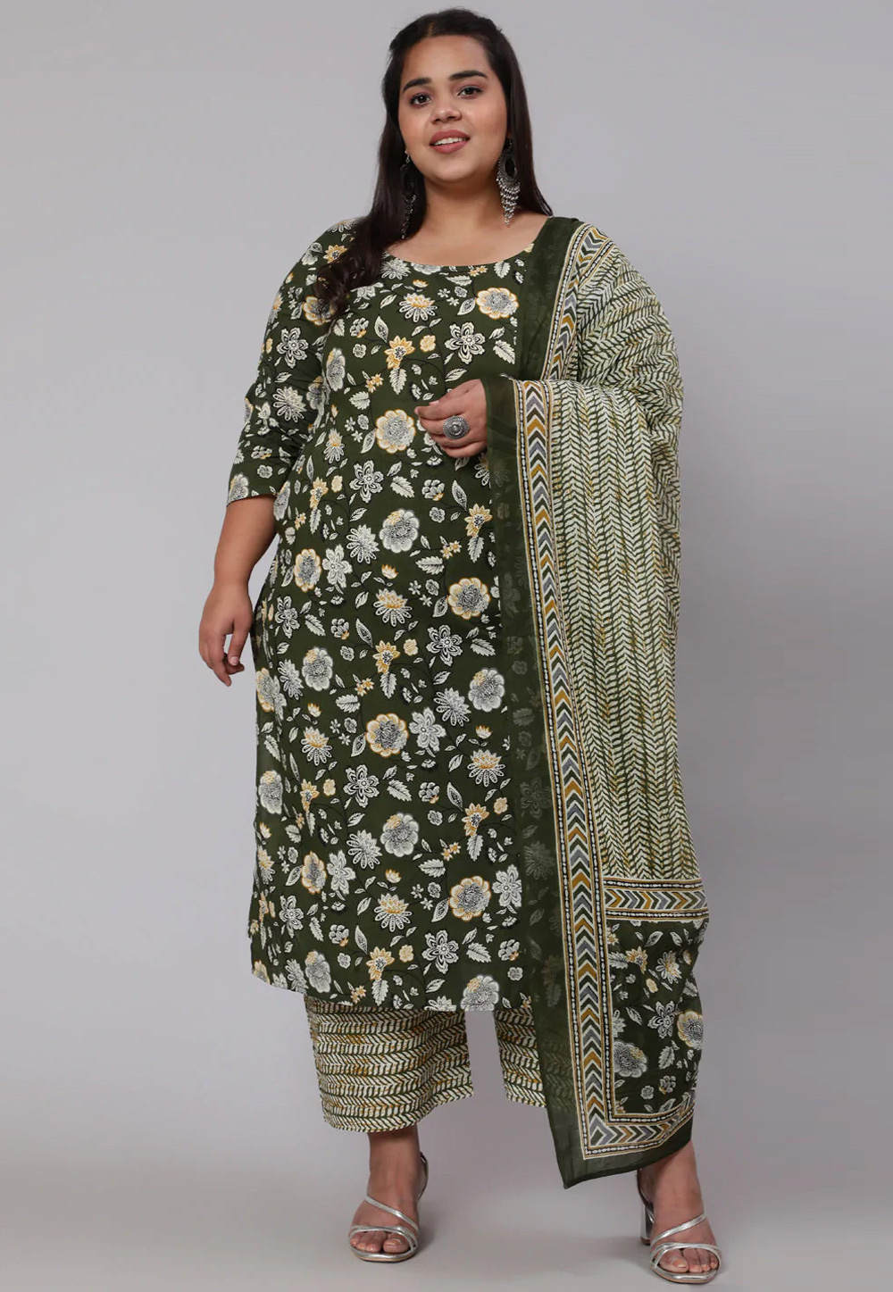 Green Cotton Readymade Palazzo Suit 252890