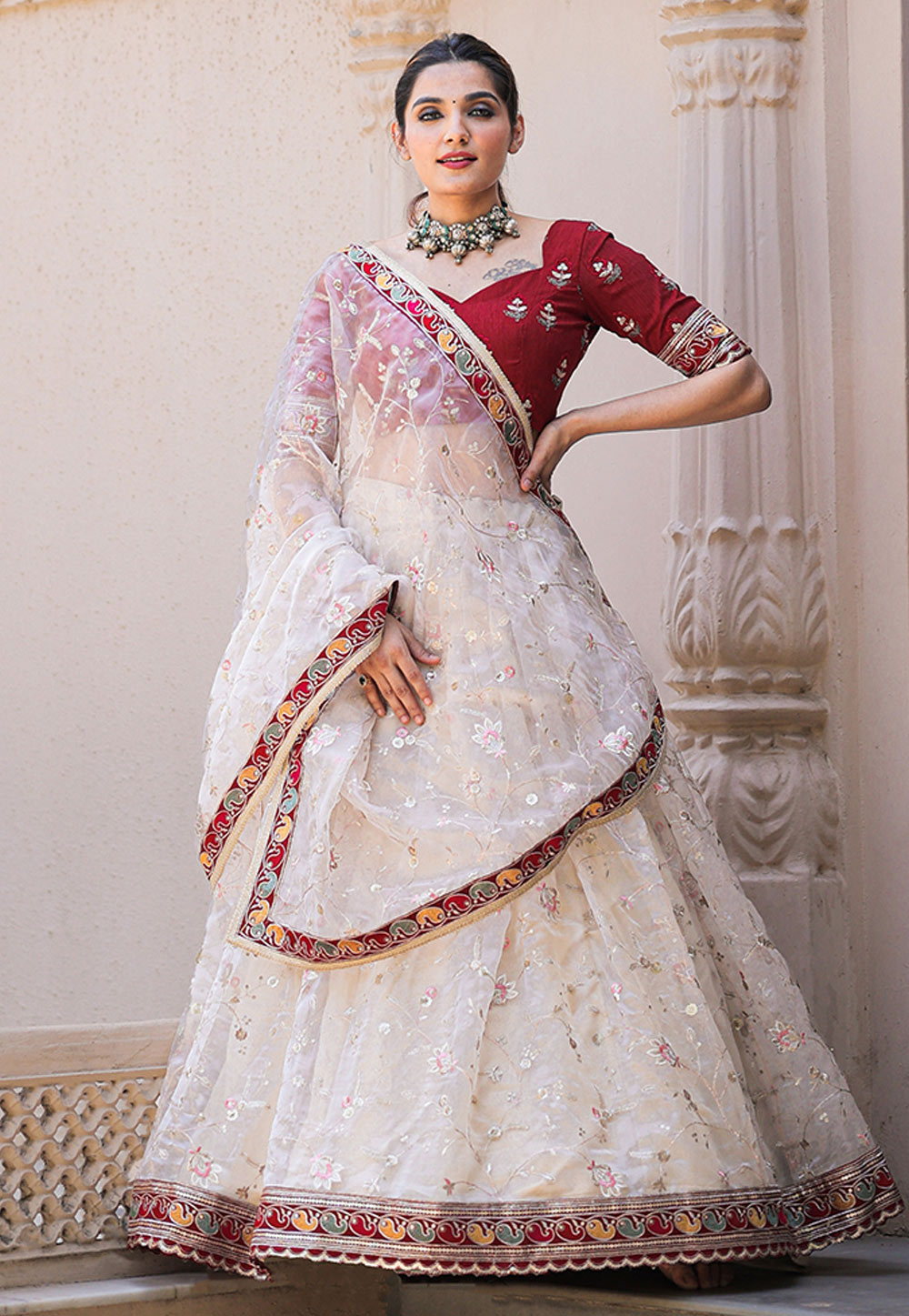 Off White Organza Circular Lehenga Choli 264294