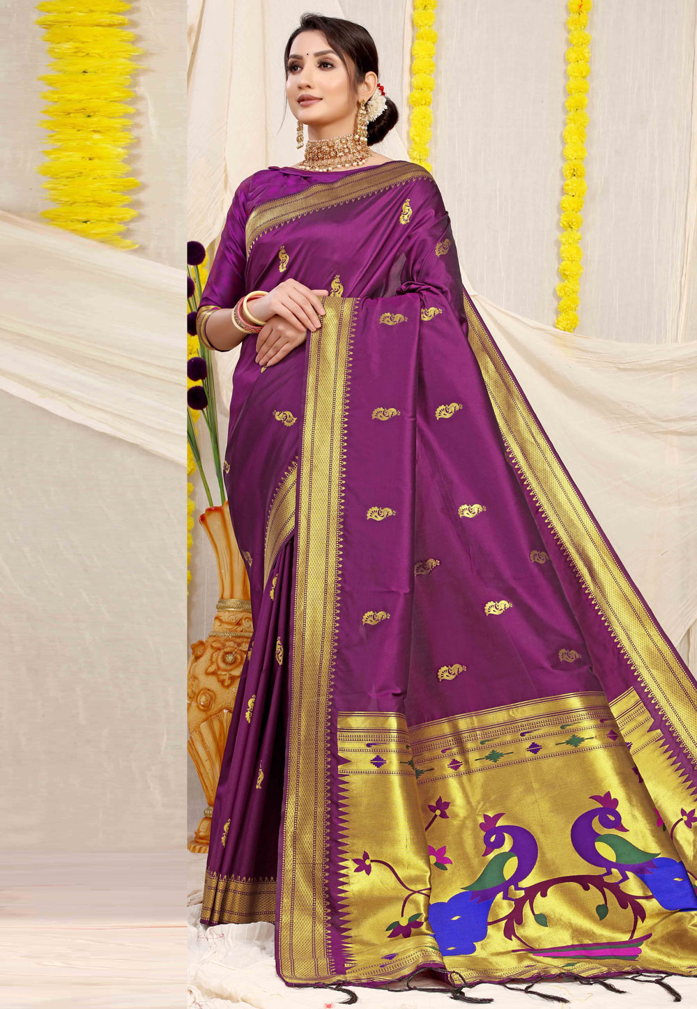 Purple Banarasi Silk Paithani Saree