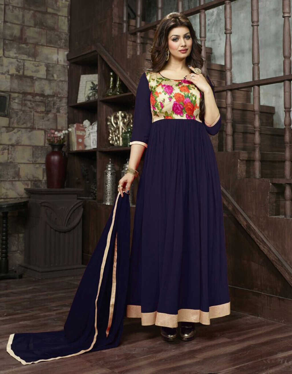 Ayesha Takia Navy Blue Georgette Ankle Length Anarkali Suit 61707