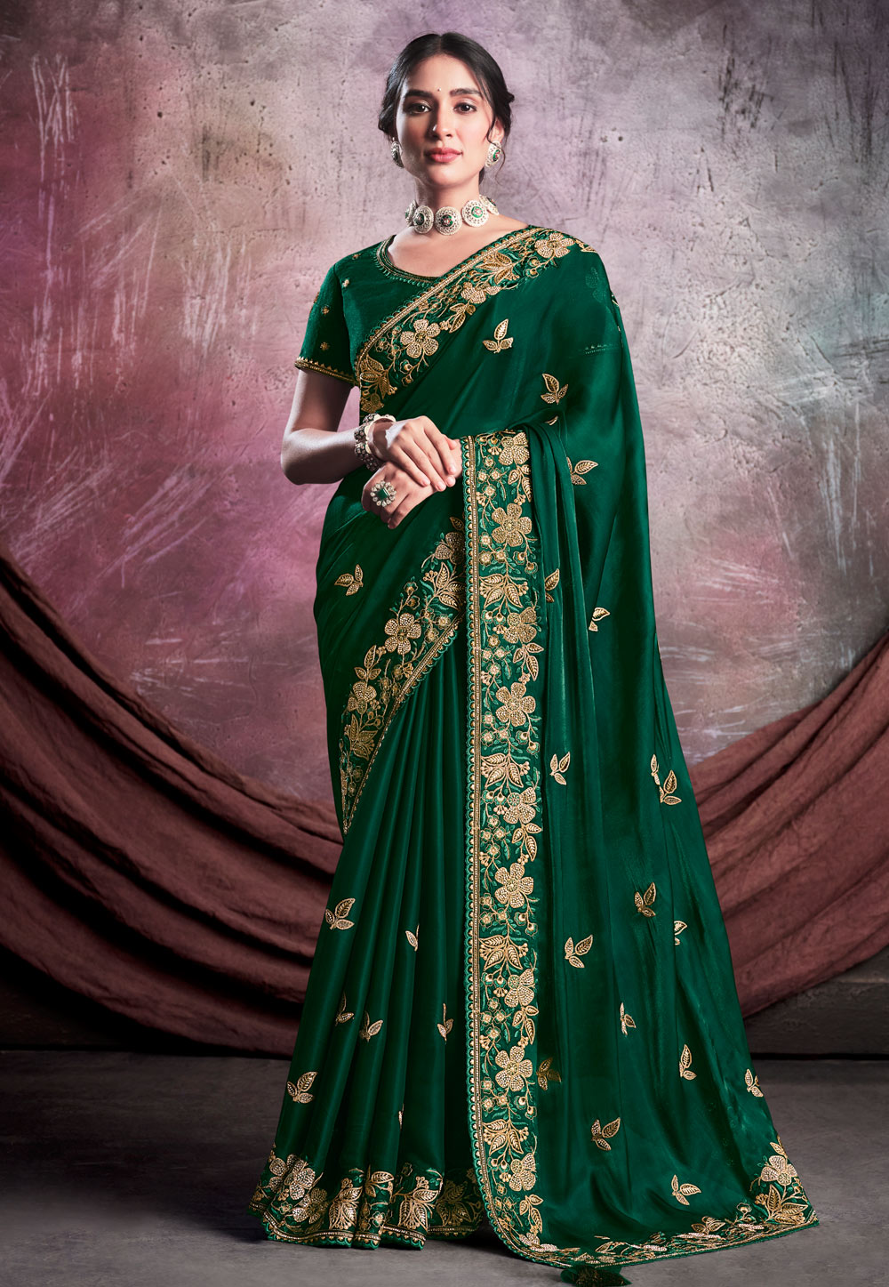 Green Organza Saree With Blouse 259782