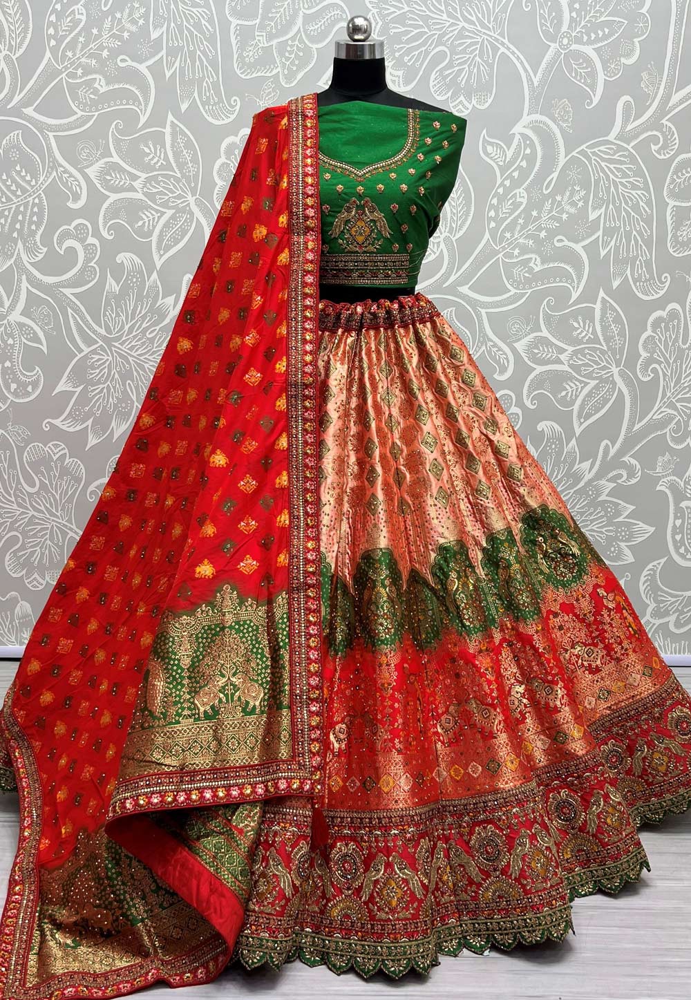 Red Banarasi Silk Bridal Lehenga Choli