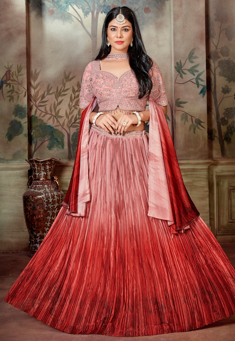 Rust Silk Circular Lehenga Choli