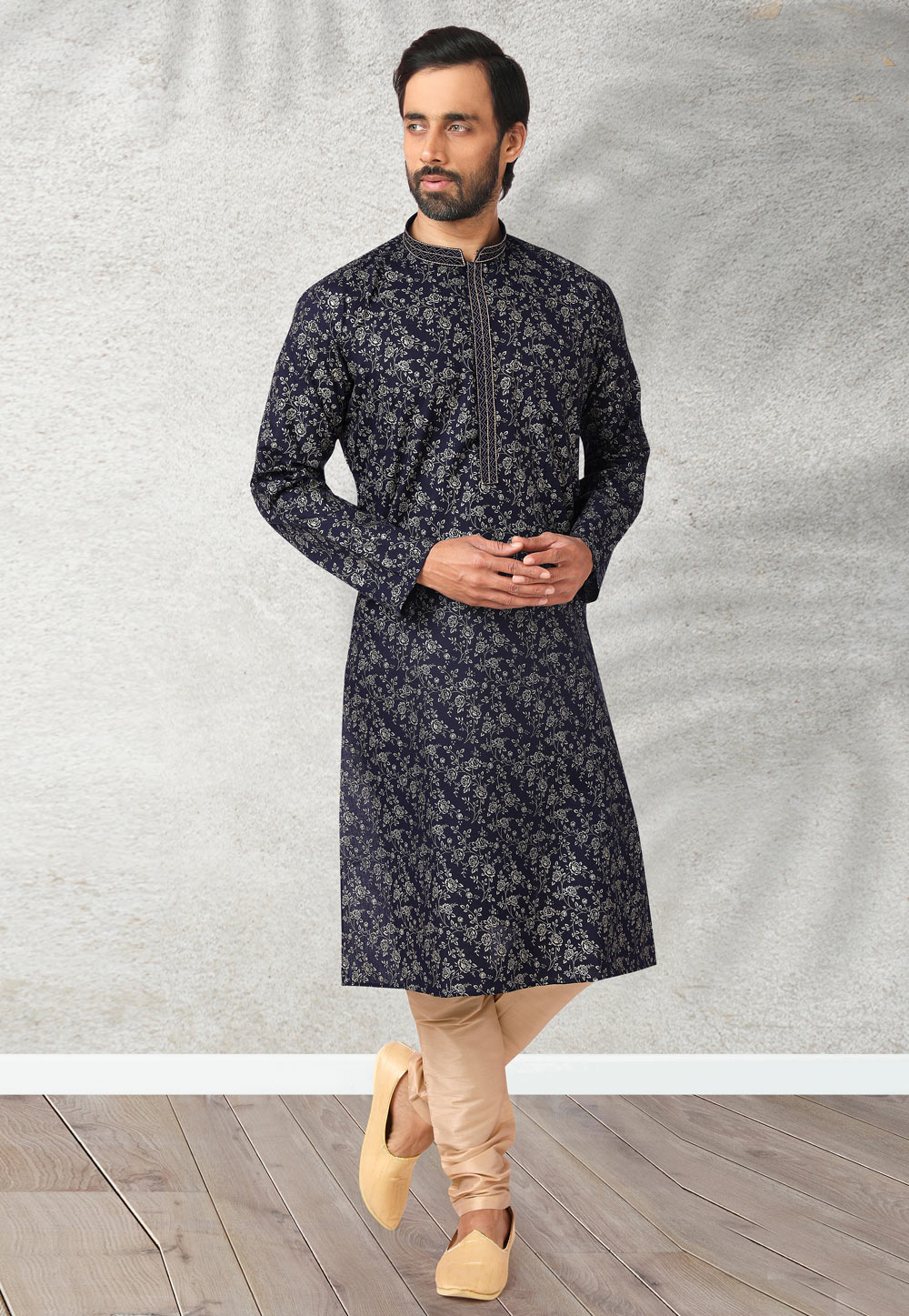 Navy Blue Cotton Kurta Pajama