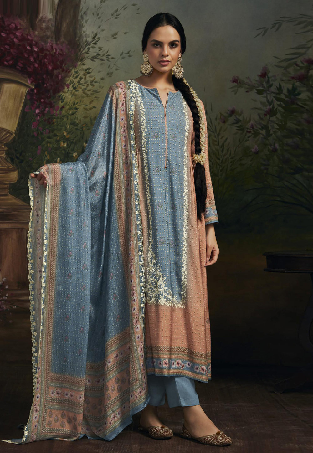 Sky Blue Muslin Pakistani Suit 273976