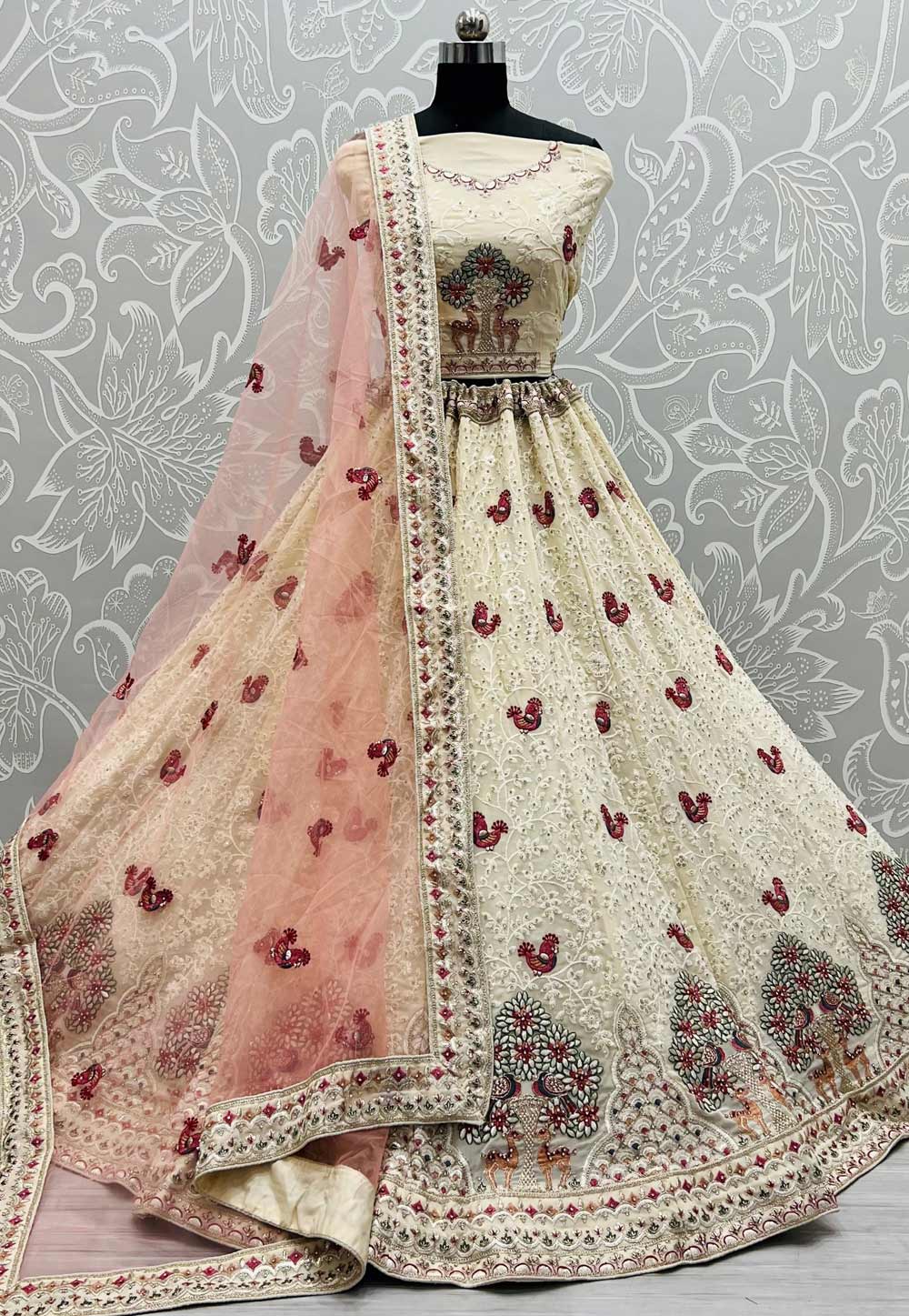 Off White Georgette Wedding Lehenga Choli