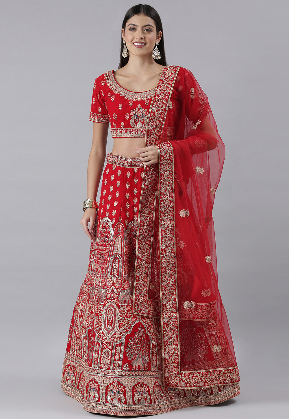 Red Velvet Bridal Lehenga Choli 257027