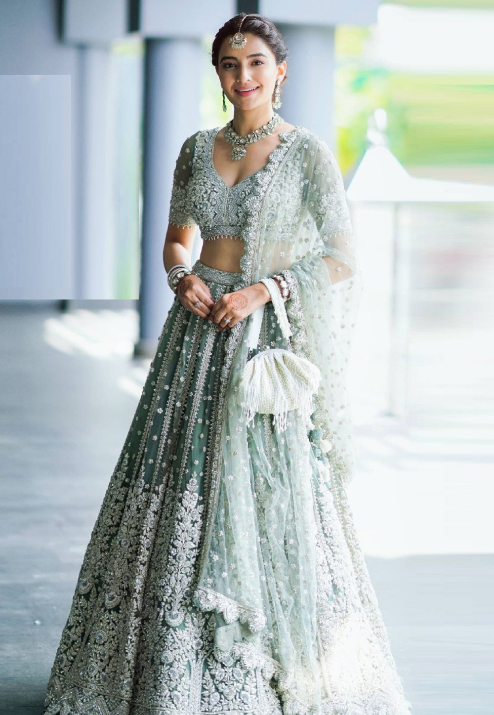 Pista Green Net Circular Lehenga Choli