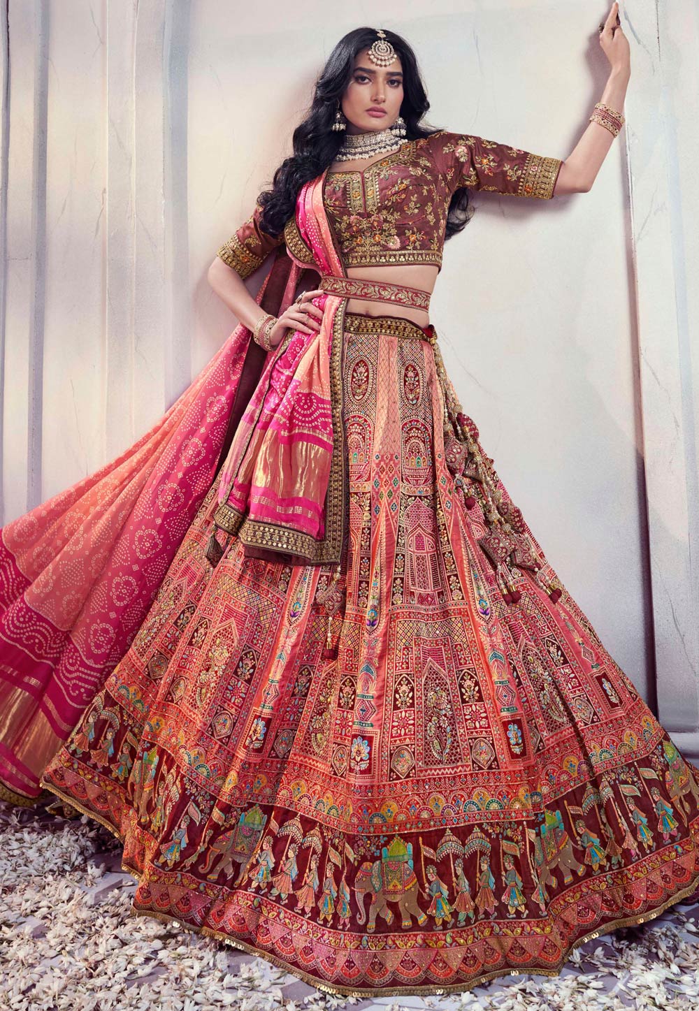 Peach Silk Circular Lehenga Choli