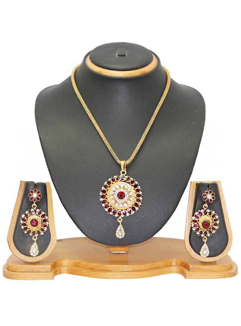 Maroon Alloy Austrian Diamonds Necklace With Earrings 65961