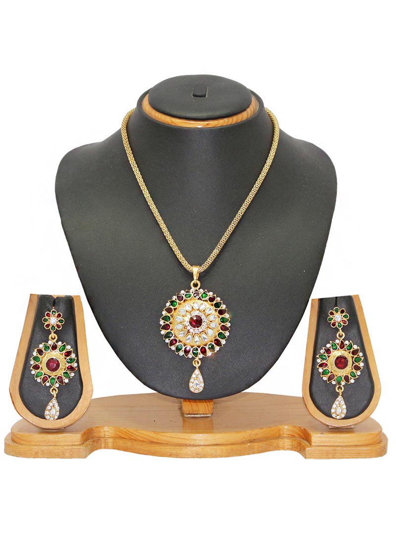Maroon Alloy Austrian Diamonds Necklace With Earrings 65962