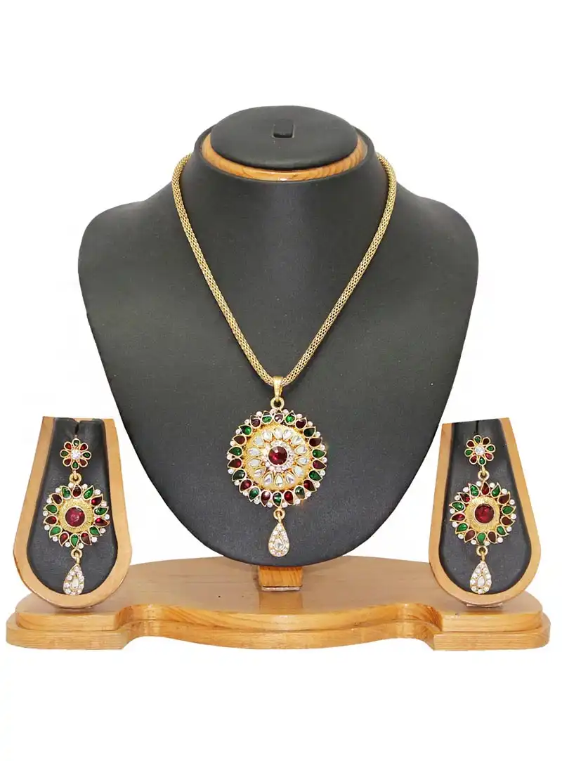 Maroon Alloy Austrian Diamonds Necklace With Earrings 65962
