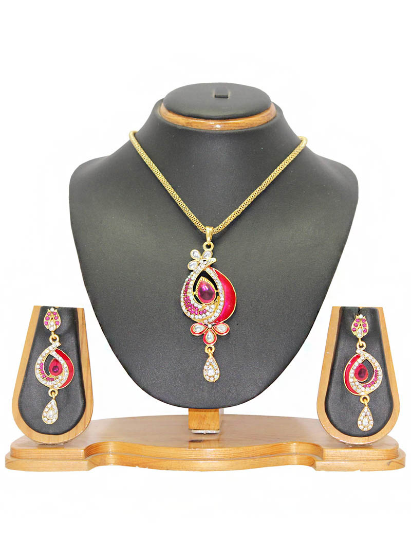 Pink Zinc Austrian Diamonds Necklace With Earrings 66019