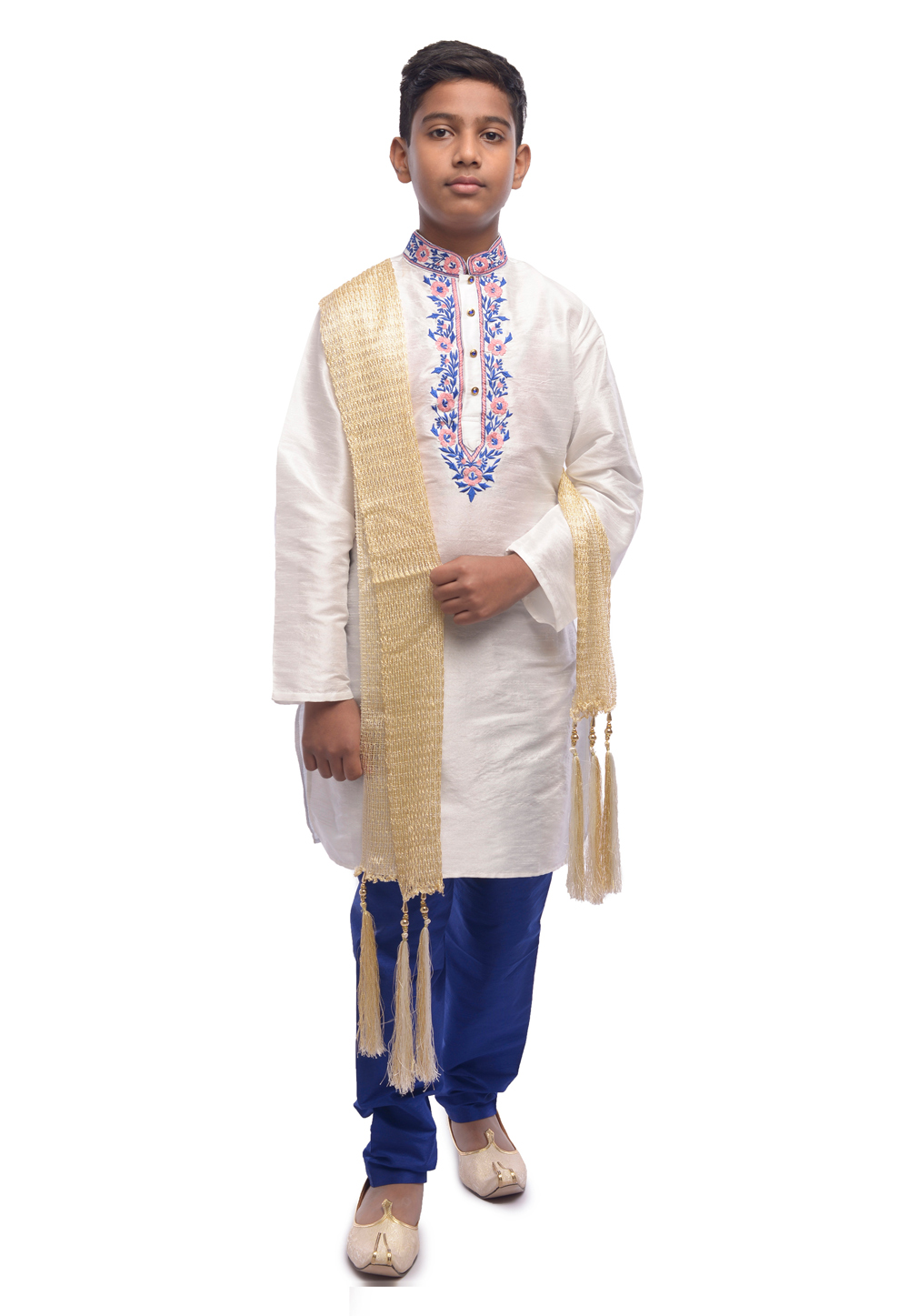 Off White Dupion Silk Kids Kurta Pajama 278097