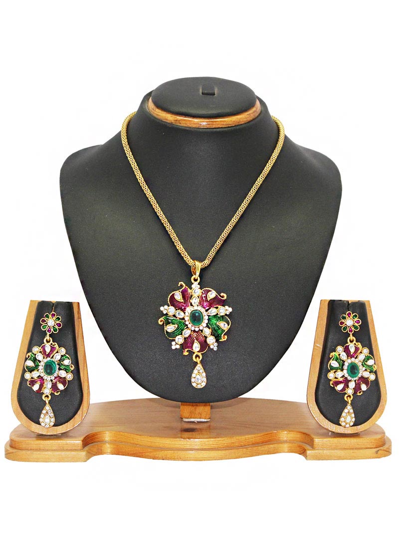 Green Zinc Austrian Diamonds Necklace With Earrings 66020