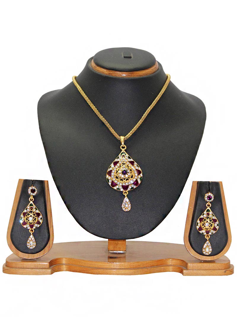 Purple Zinc Austrian Diamonds Necklace With Earrings 66025