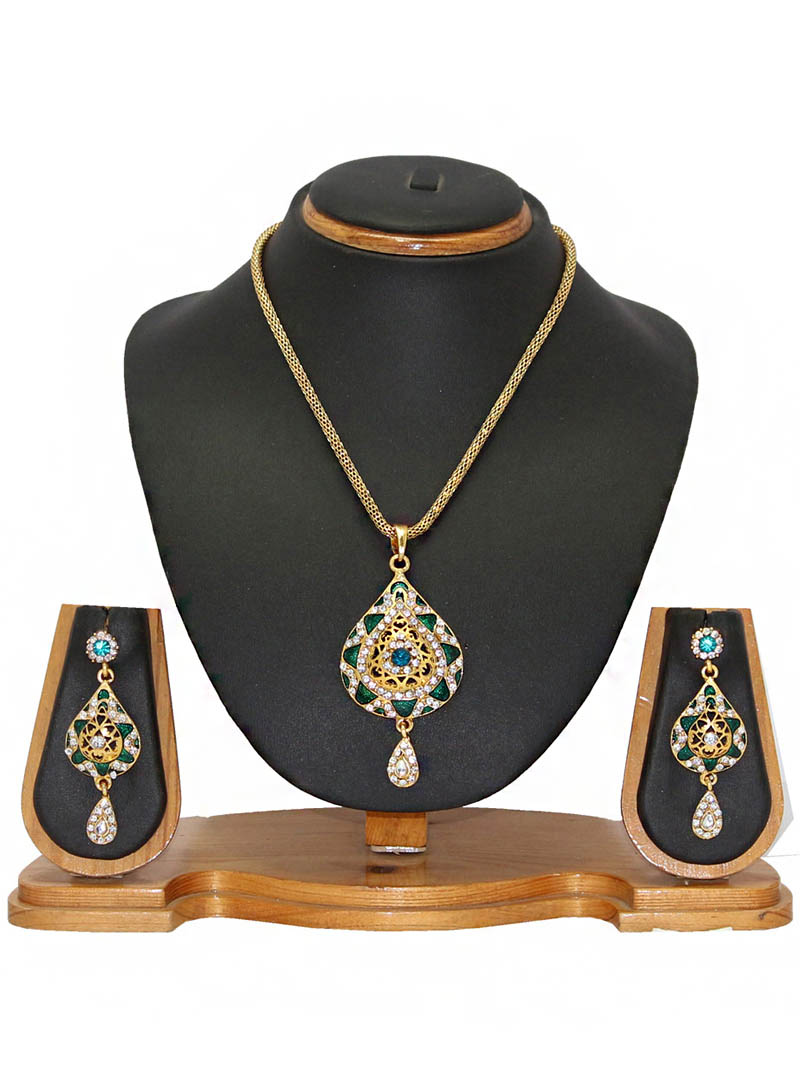 Sea Green Zinc Austrian Diamonds Necklace With Earrings 66026