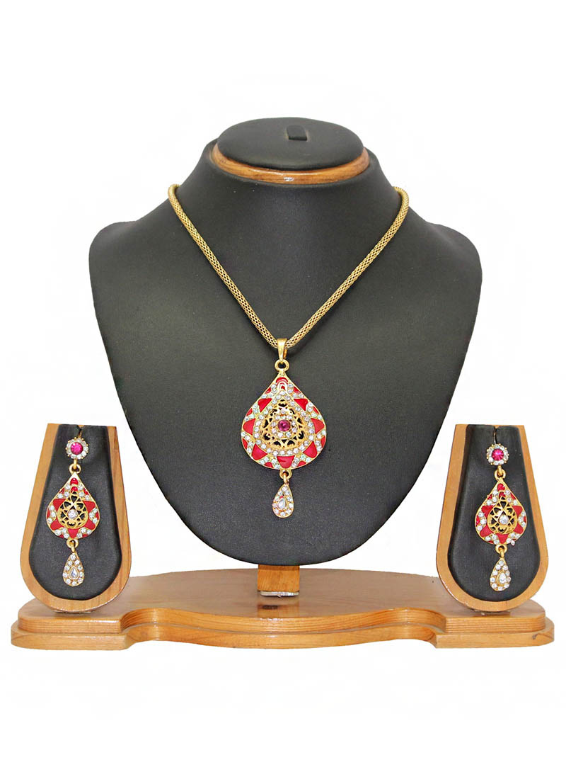 Pink Zinc Austrian Diamonds Necklace With Earrings 66028