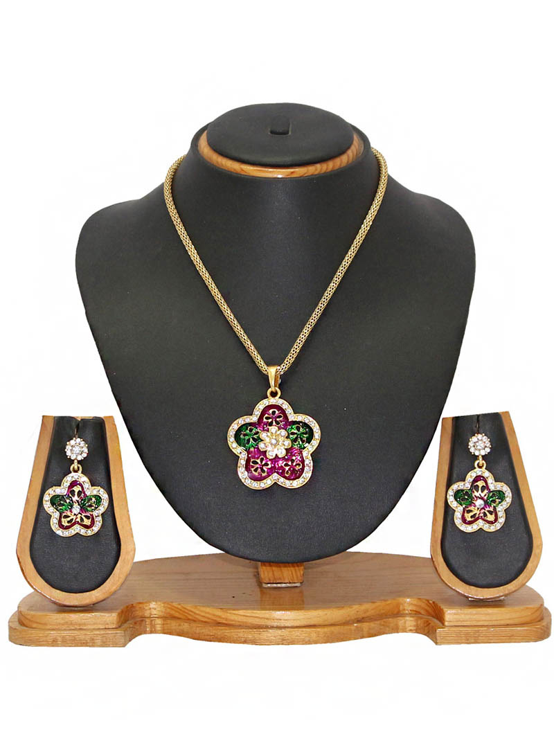Green Zinc Austrian Diamonds Necklace With Earrings 66038