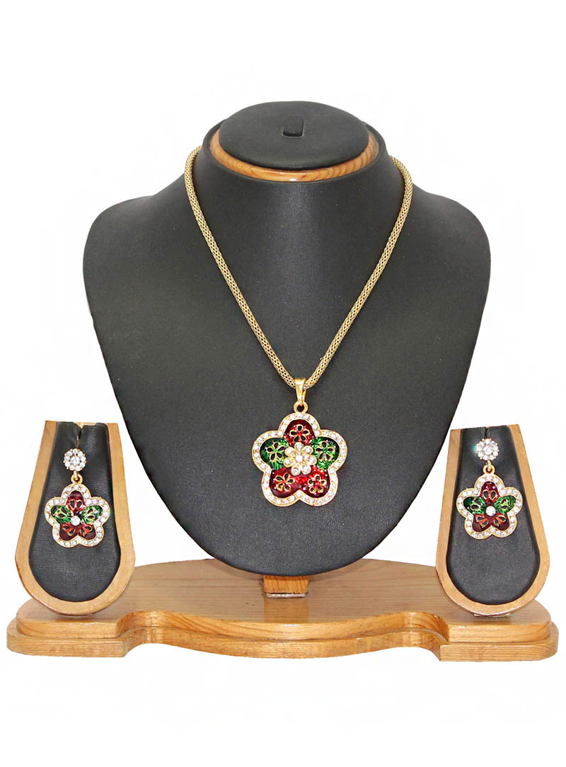 Maroon Zinc Austrian Diamonds Necklace With Earrings 66040