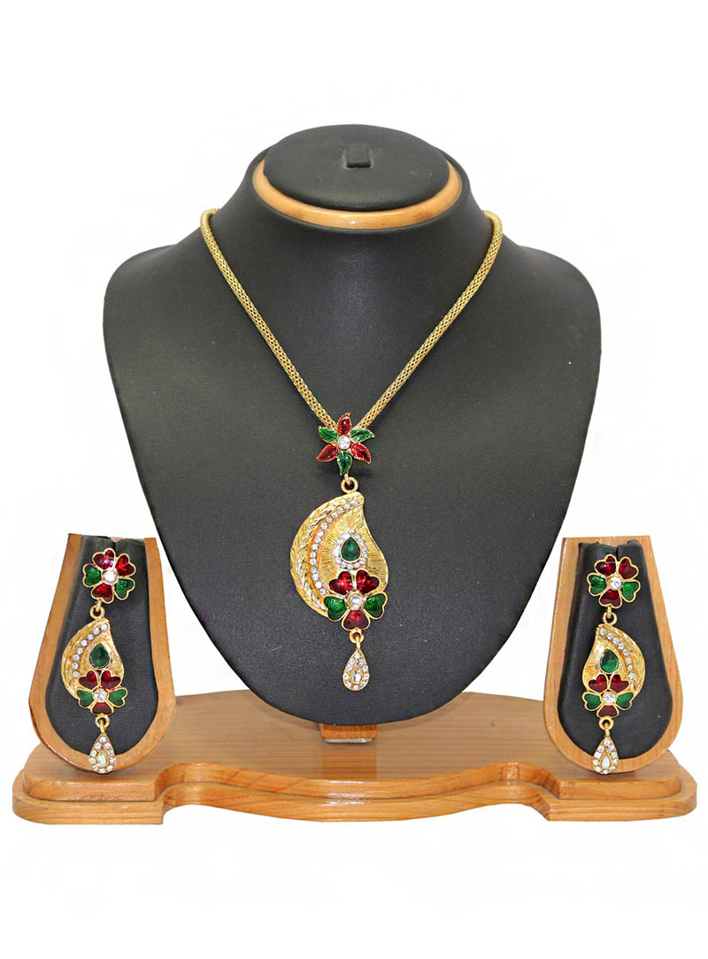 Maroon Zinc Austrian Diamonds Necklace With Earrings 66048