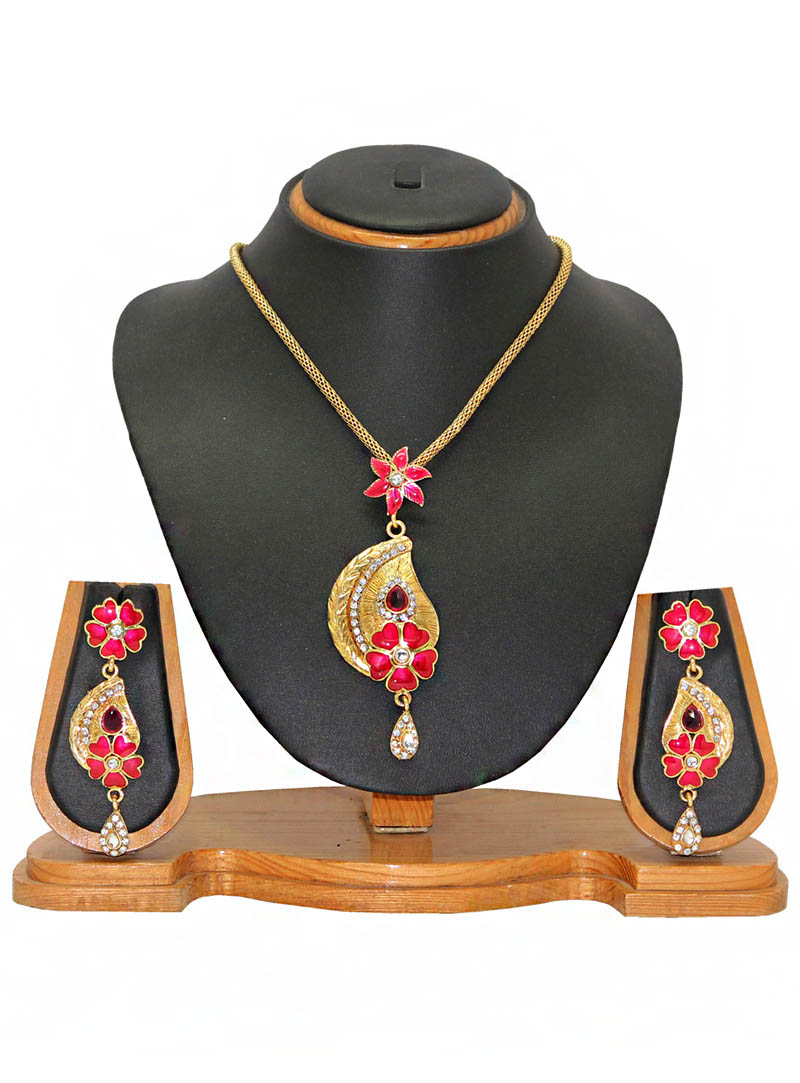 Pink Zinc Austrian Diamonds Necklace With Earrings 66050