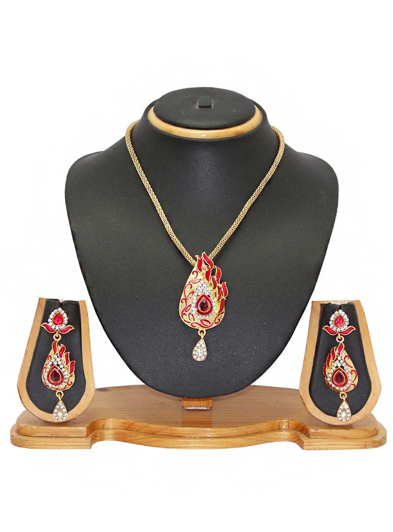 Red Zinc Austrian Diamonds Necklace With Earrings 66063