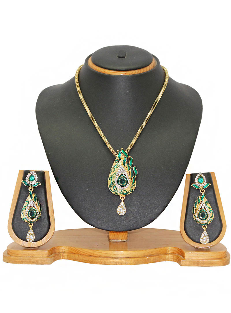 Green Zinc Austrian Diamonds Necklace With Earrings 66066