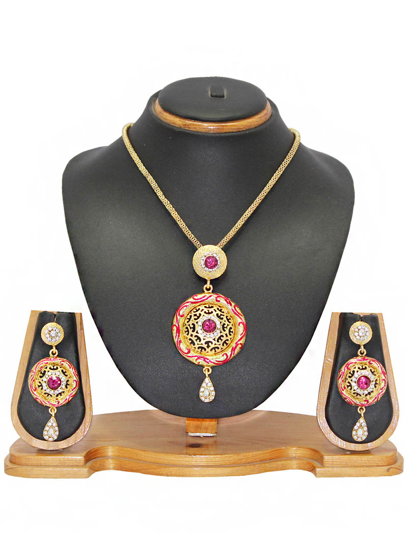Pink Zinc Austrian Diamonds Necklace With Earrings 66077
