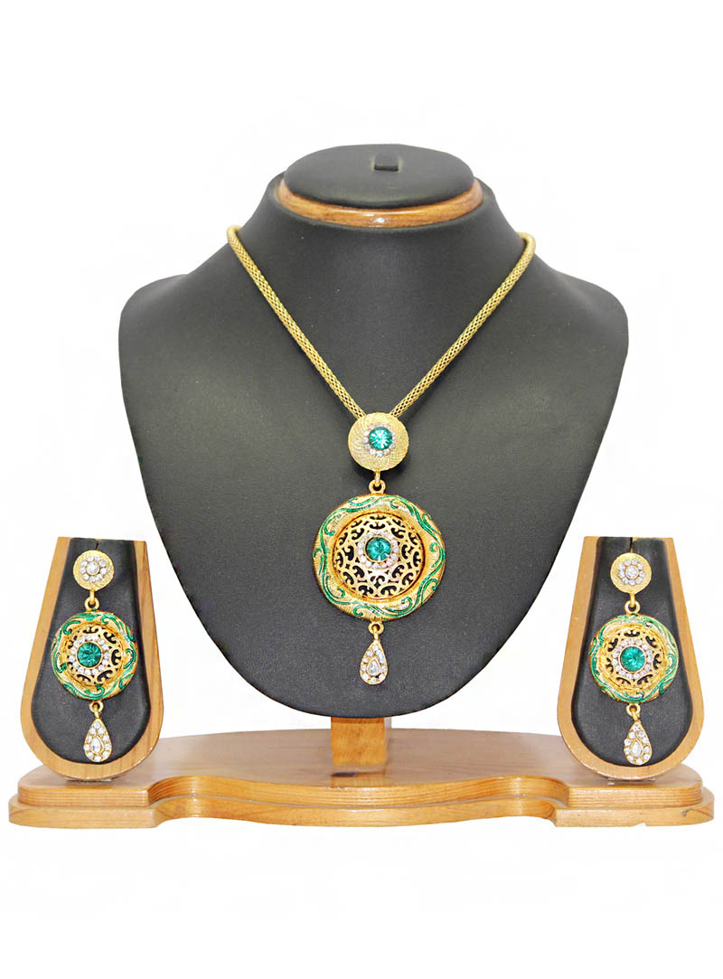 Green Zinc Austrian Diamonds Necklace With Earrings 66078