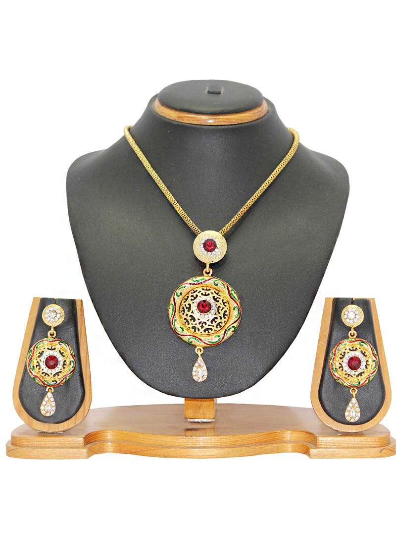 Maroon Zinc Austrian Diamonds Necklace With Earrings 66079