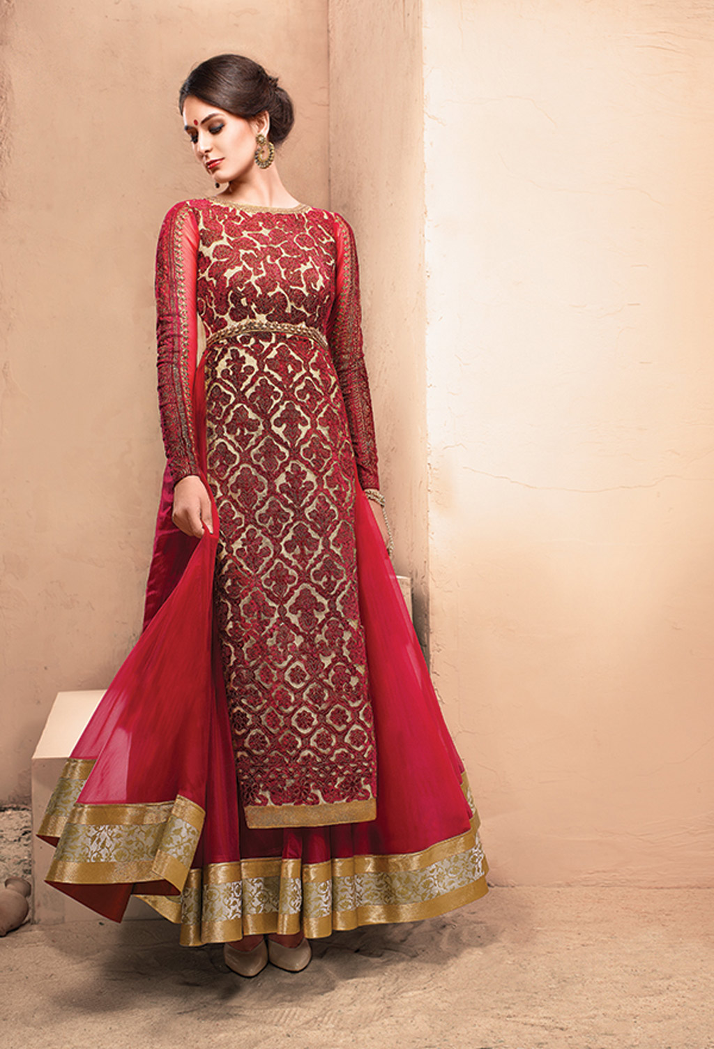 Pink Net Indo Western Anarkali Suit 58945