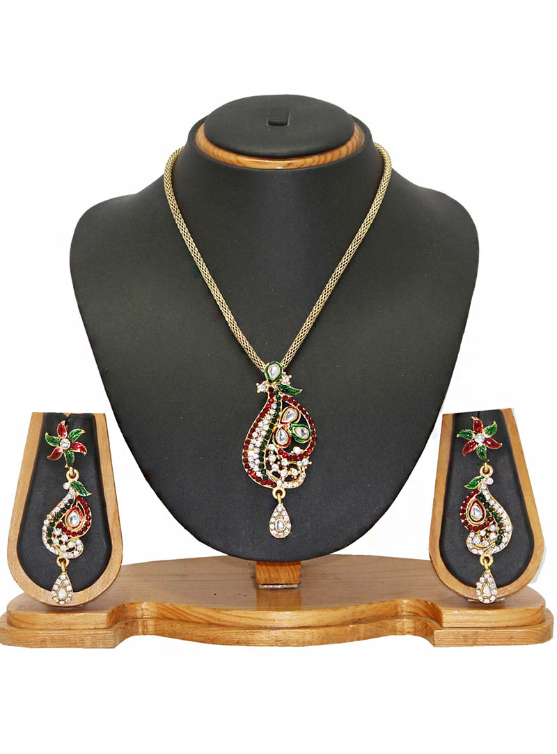 Maroon Zinc Austrian Diamonds Necklace With Earrings 66081