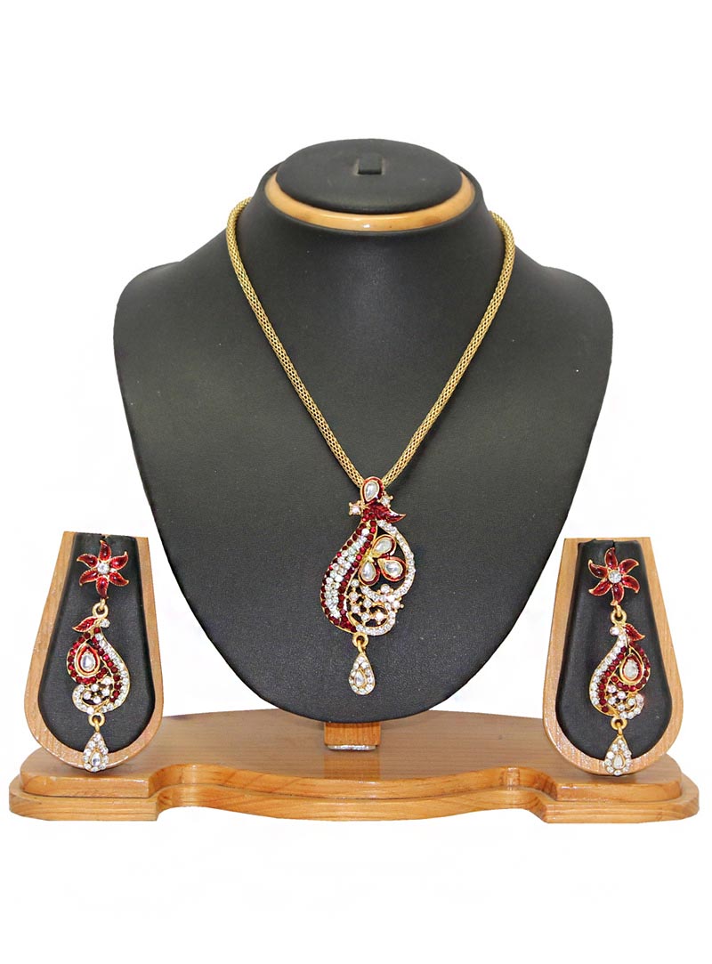 Maroon Zinc Austrian Diamonds Necklace With Earrings 66085