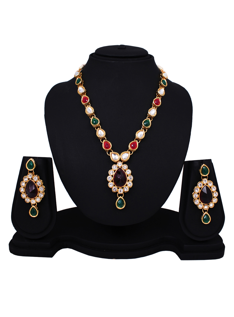 Green Alloy Austrian Diamonds Light Set With Maang Tikka 89162