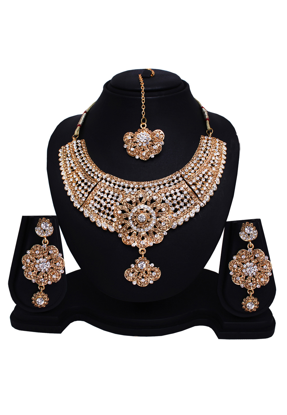 White Alloy LCD Gloden Diamonds Bridal Set 89164