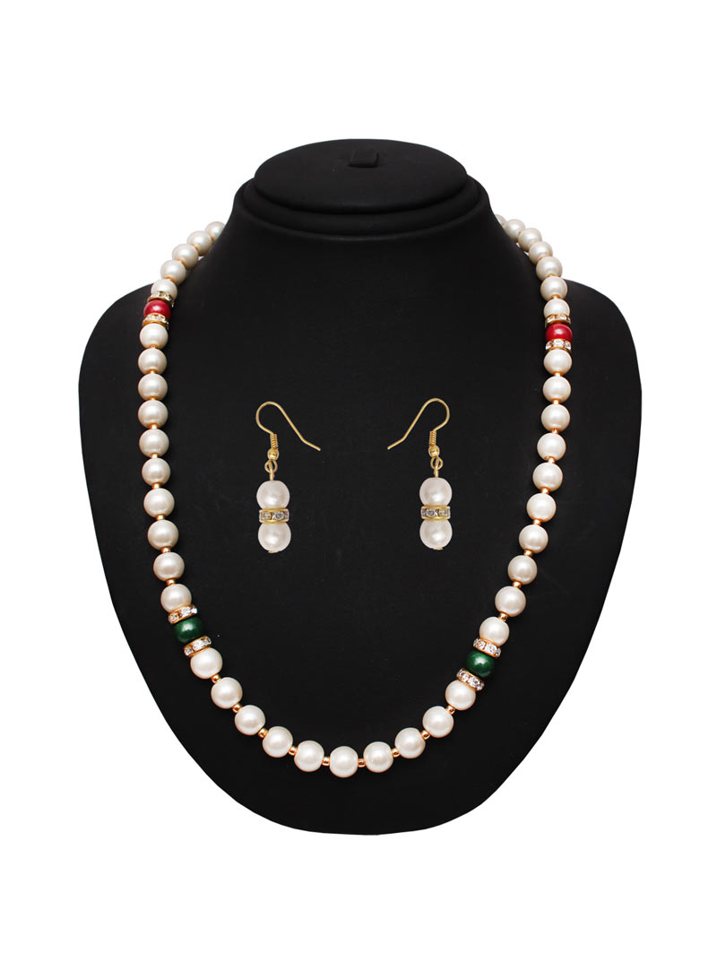 White Alloy Pearl Mala Set 89196