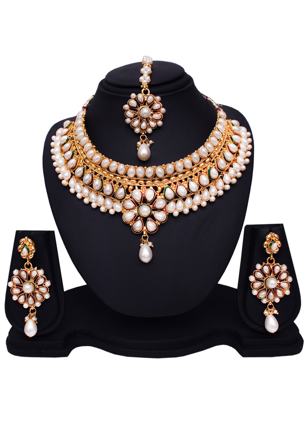 White Alloy Pearl Kundan Heavy Set With Free Alloy Bangles 89197