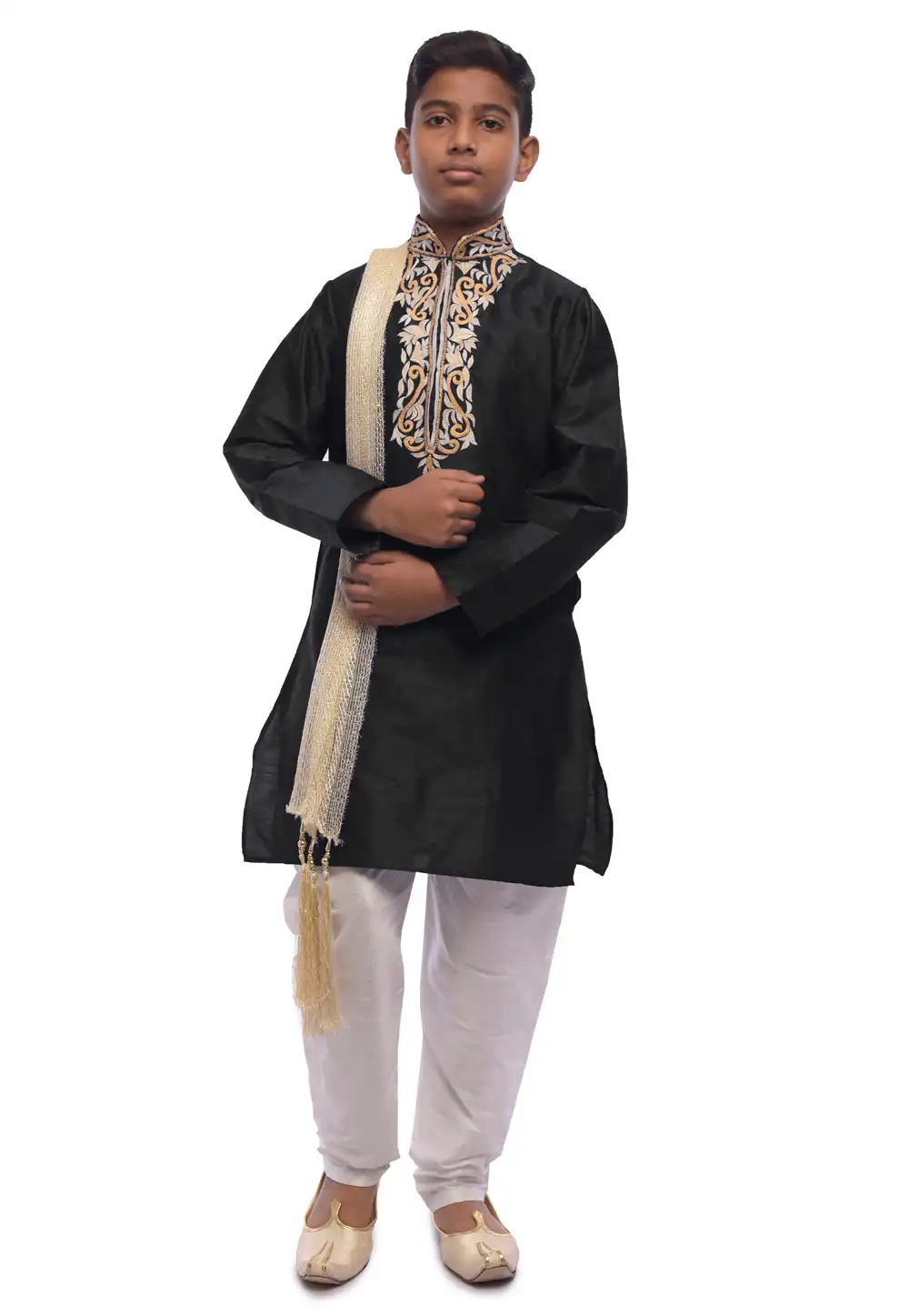 Black Dupion Silk Readymade Kurta Pajama 215969