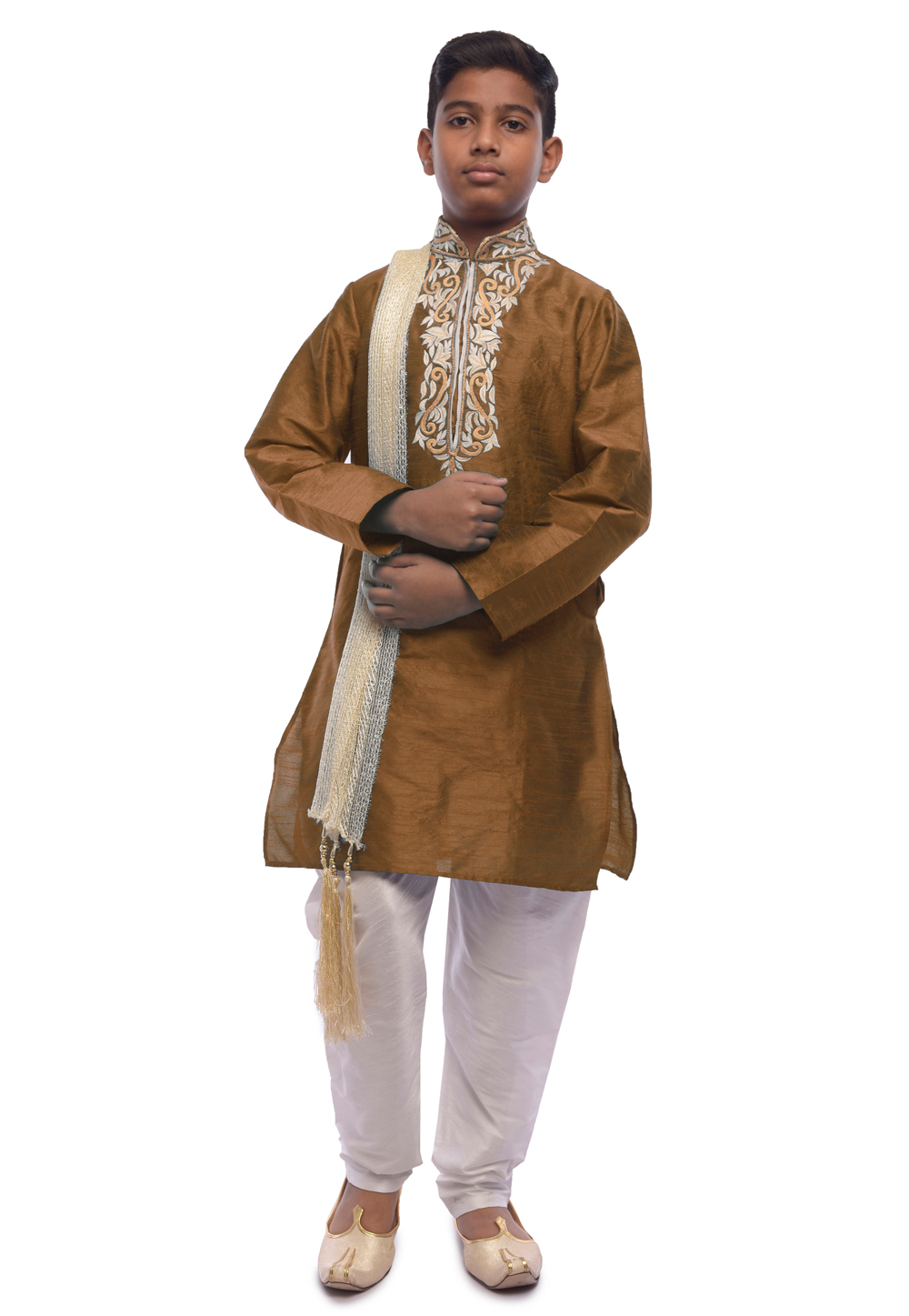 Brown Dupion Silk Readymade Kurta Pajama 215970