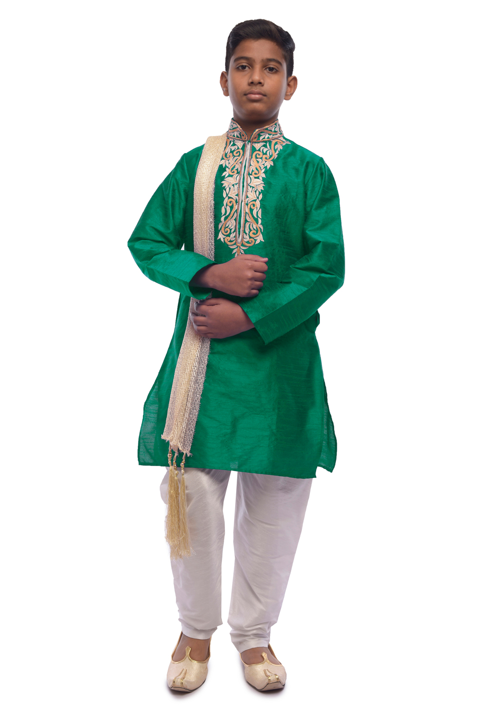 Green Dupion Silk Readymade Kurta Pajama 215971