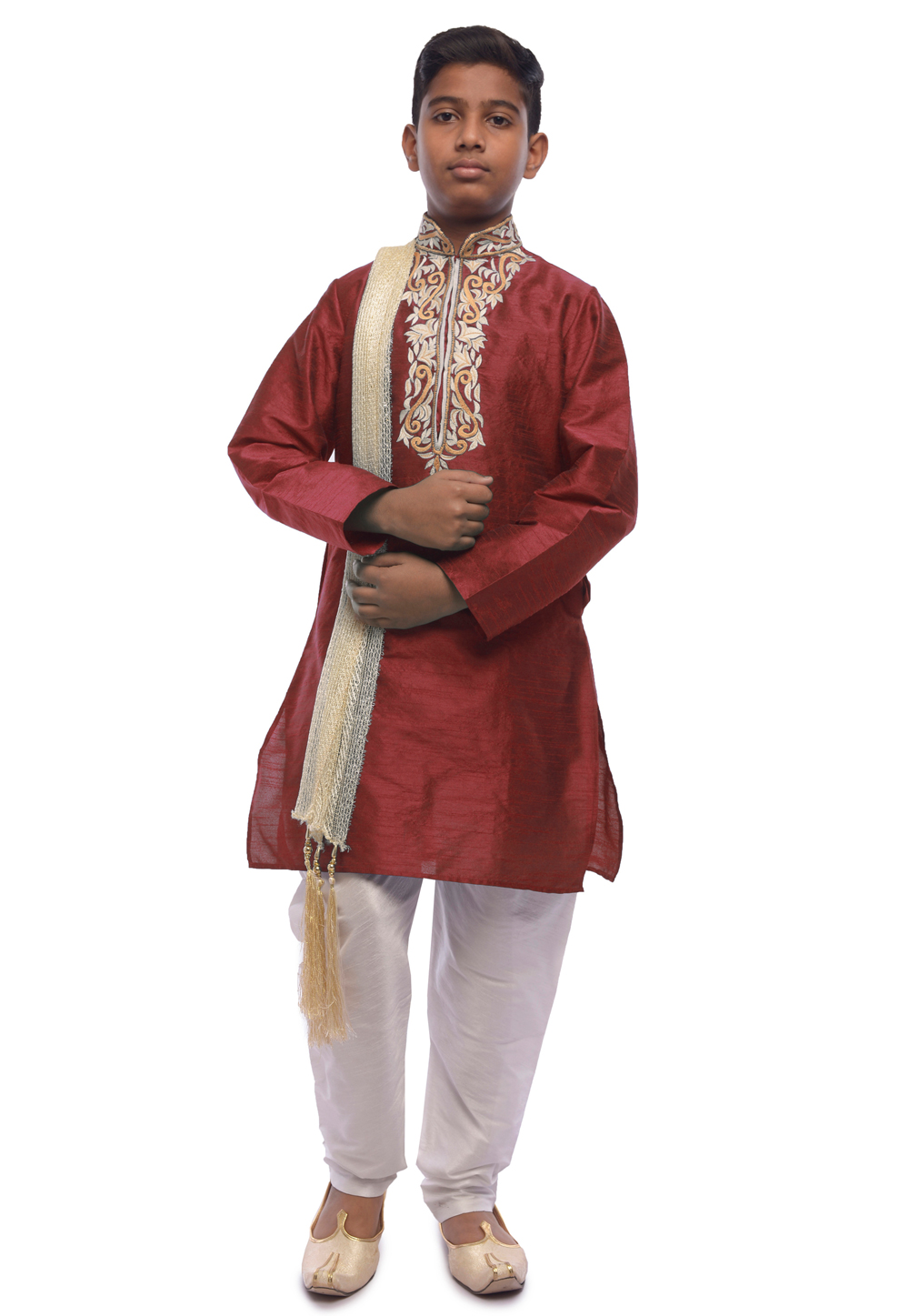 Maroon Dupion Silk Readymade Kurta Pajama 215972