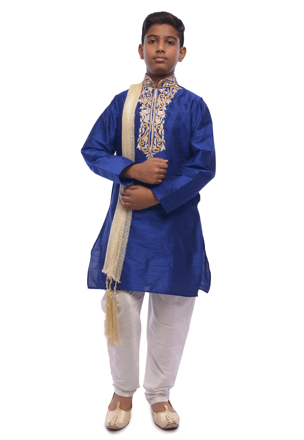 Navy Blue Dupion Silk Kids Kurta Pajama 278098