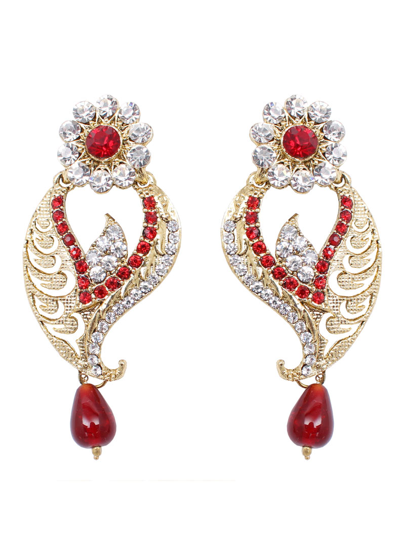 Red Alloy Cubic Zirconia Earrings 89231