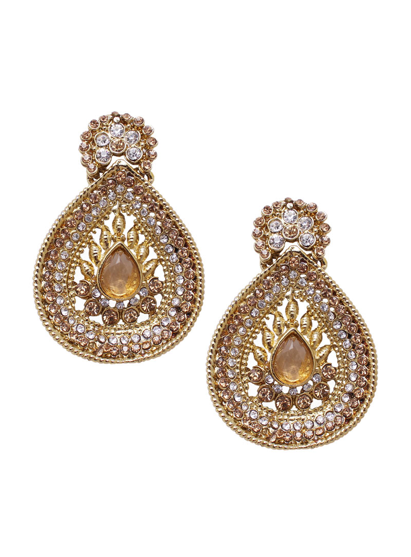 Golden Alloy Cubic Zirconia Earrings 89249