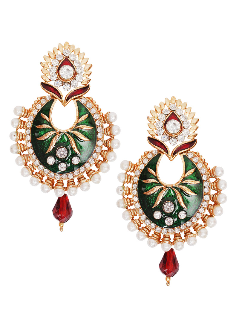 Green Alloy Kundan Earrings 128418