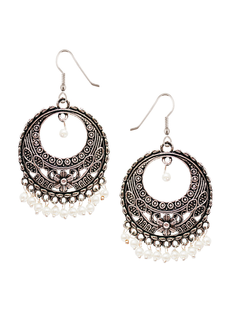 Silver Alloy Oxidised Antique Earrings 128457