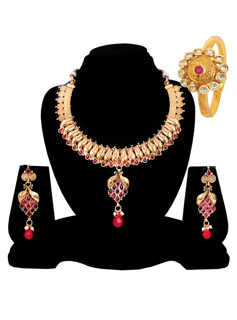 Golden Copper Kundan Set With Earrings 128519