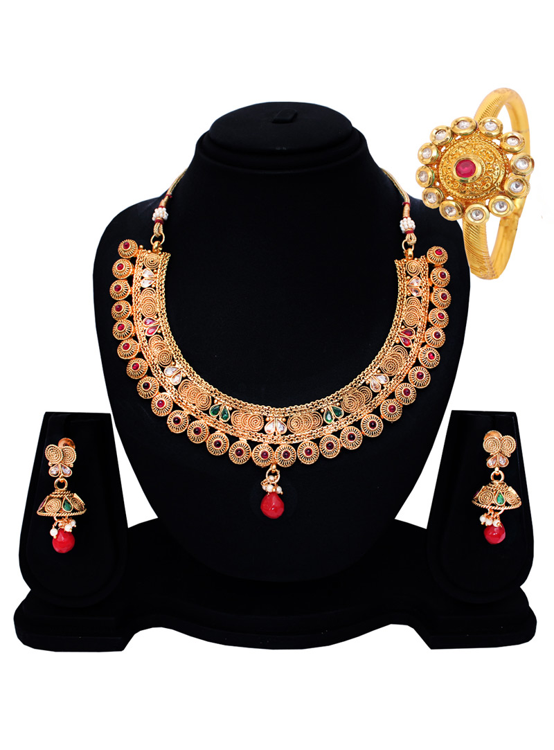 Golden Copper American Diamond Set With Earrings 128520